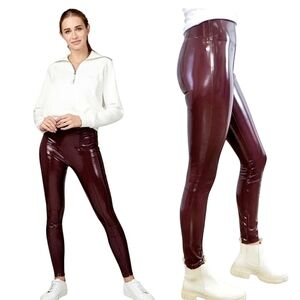 SPANX Burgundy Faux Patent Leather Leggings
